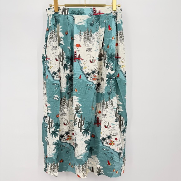 Emily Fin Womens Midi Skirt Sz XS California Souvenir Palm Trees Beach Theme - Picture 1 of 11
